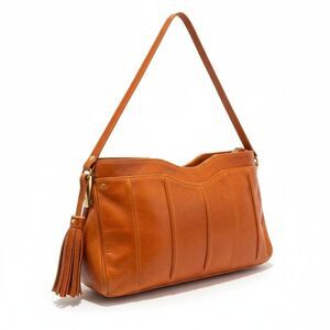 Y2K Tre Vero Orange Genuine Leather Shoulder Bag Floral Lining Boho Indie